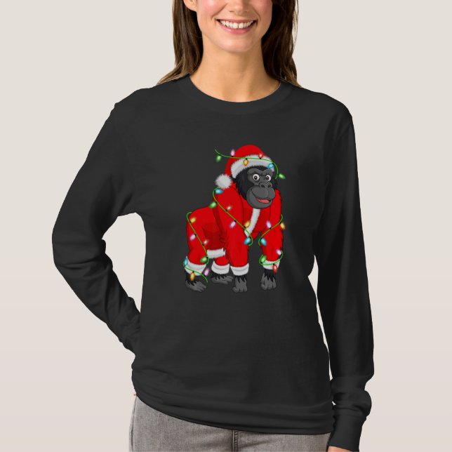Camiseta Gorilla Xmas Lighting Papais noeis Gorilla Christm (Frente)