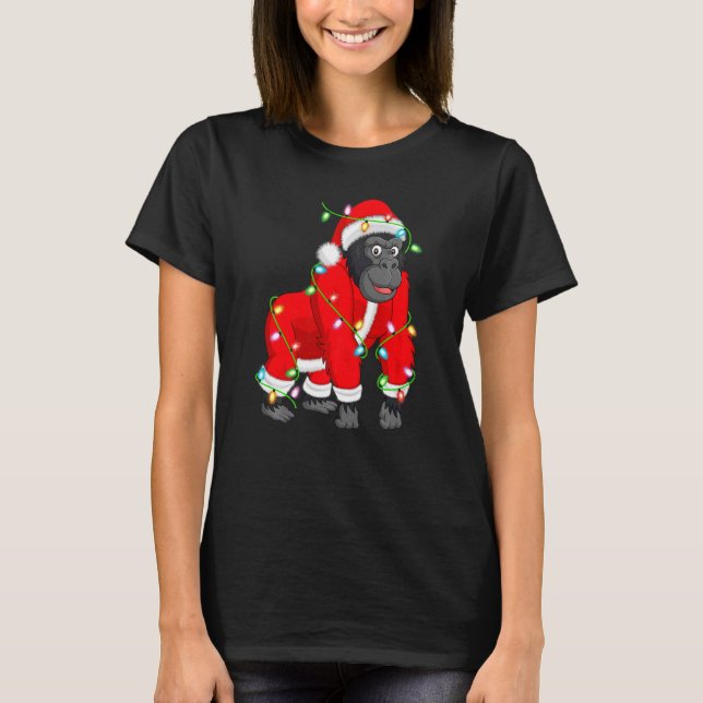Camiseta Gorilla Xmas Lighting Papais noeis Gorilla Christm (Frente)