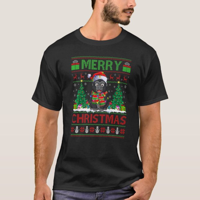 Camiseta Gorilla  Xmas Tree Lights Ugly Santa Gorilla Chris (Frente)