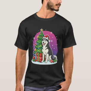 Camiseta Gorjeta Natalina Engraçada de Husky Chapéu de Papa