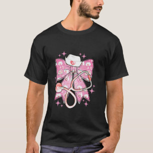 Camiseta Gorro de Enfermagem Laço Coquete Rosa Estetoscópio