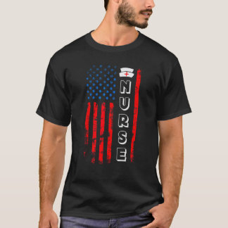 Camiseta Gorro de Enfermeira Bandeira Americana Retrô 4 de