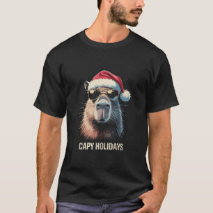 Camiseta Gorro de Natal Engraçado Capy Férias Natal Capivar