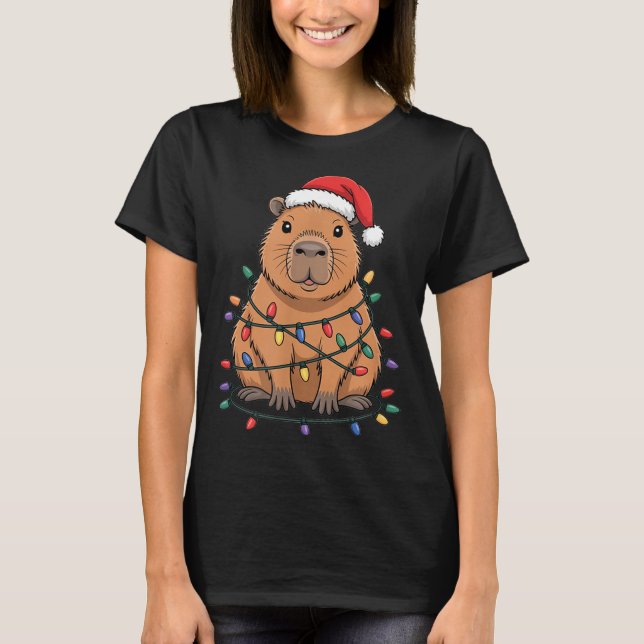 Camiseta Gorro de Natal Engraçado do Capivara Design de Des (Frente)