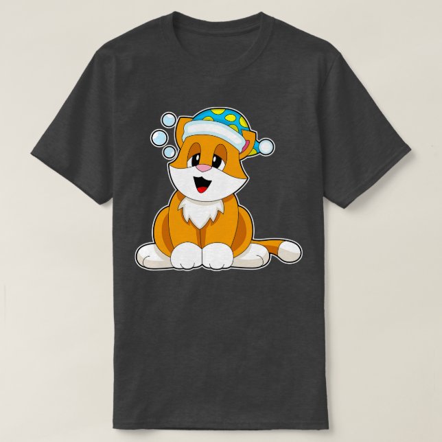 Camiseta Gorro Noturno de Gato Dormindo (Frente do Design)