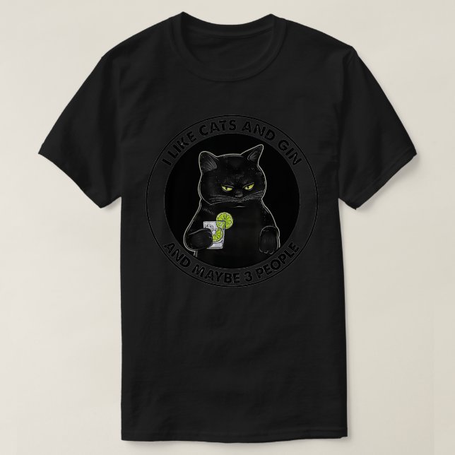Camiseta Gosto De Gatos E Gin E Talvez De 3 Pessoas (Frente do Design)