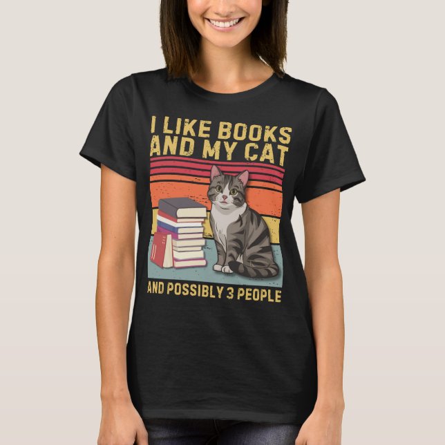 Camiseta Gosto de Livros e Meu Gato e Possivelmente 3 Pesso (Frente)