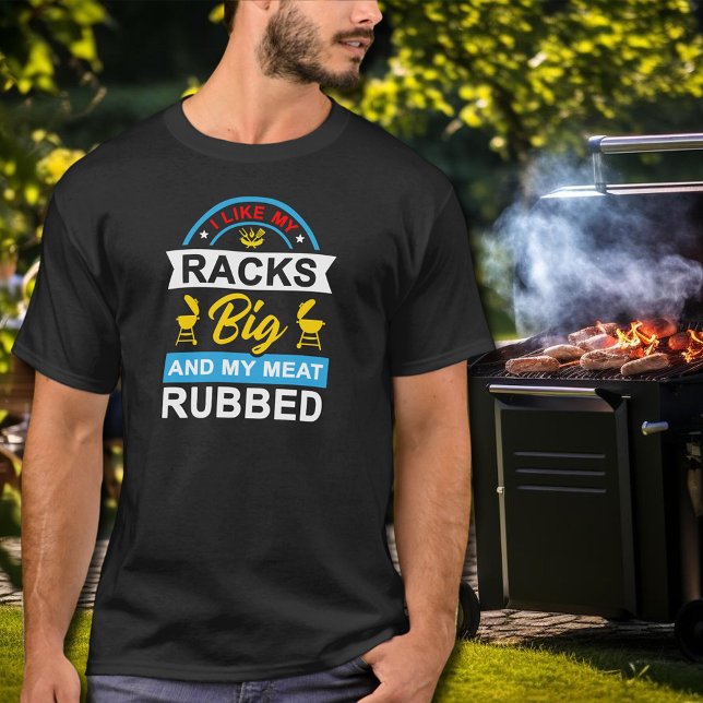 Camiseta Gosto Do Meu Grande CHURRASCO Engraçado Grelha Mes (I Like My Racks Big and My Meat Rubbed funny BBQ grill master t-shirt)