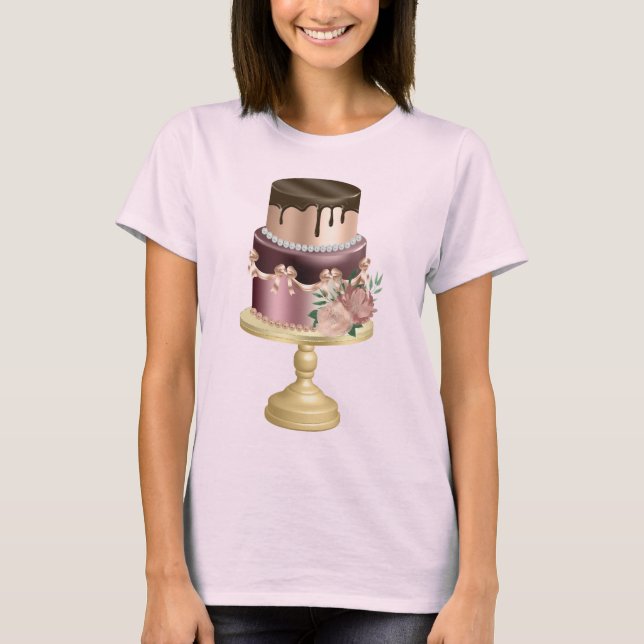Camiseta Gotas de chocolate e bolo de luxo Dourado de Rosa (Frente)