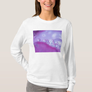 Camiseta Gotas de orvalho em pétala de flor abstrata.