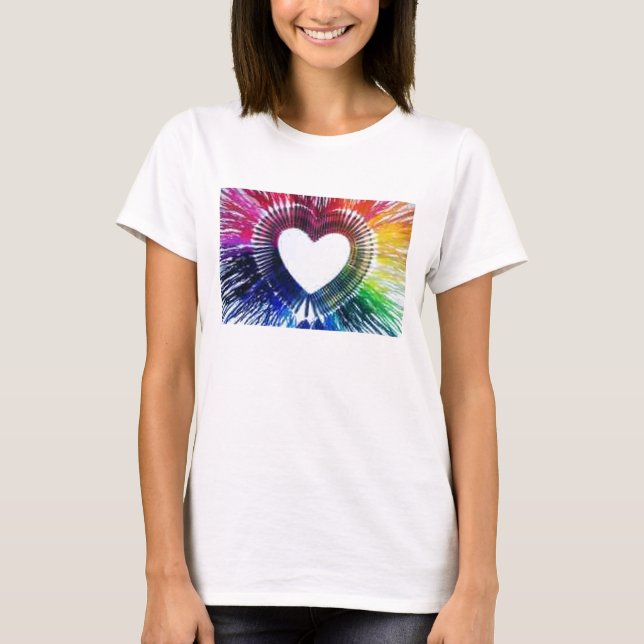 Camiseta Gotejamento branco do arco-íris dos corações do (Frente)