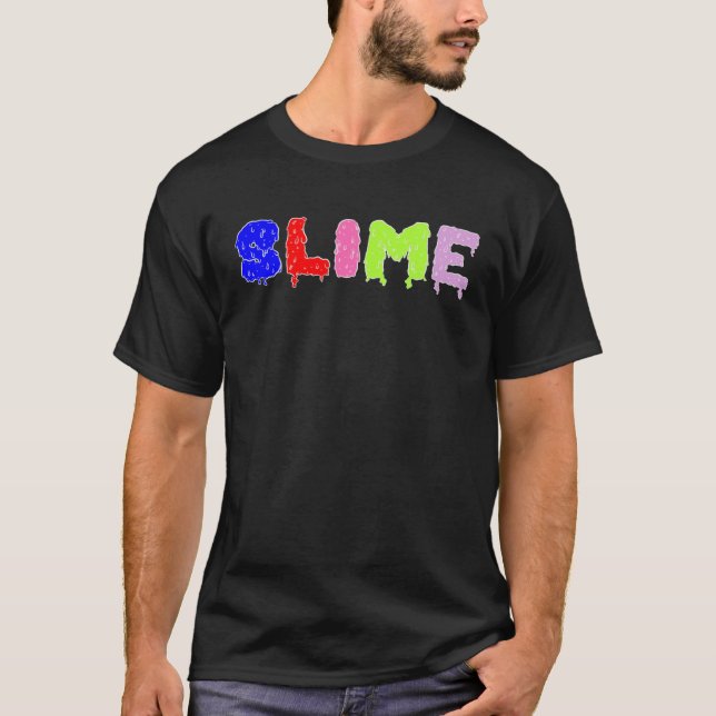 Camiseta gotejando o lodo de texto multicoloração (Frente)