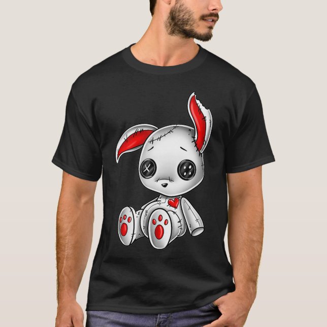 Camiseta Goth Bunny Cute Gothic White Bunny Red Heart (Frente)