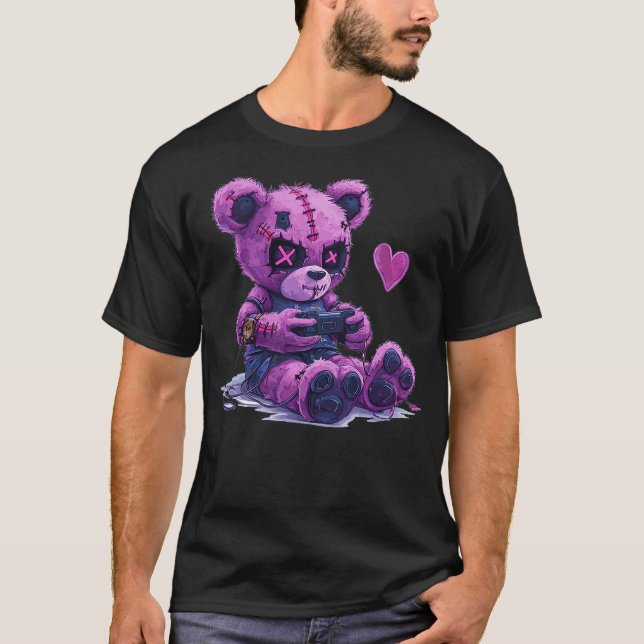 Camiseta Goth Pastel Cute Creepy Kawaii Gamer Teddy Bear Ga (Frente)