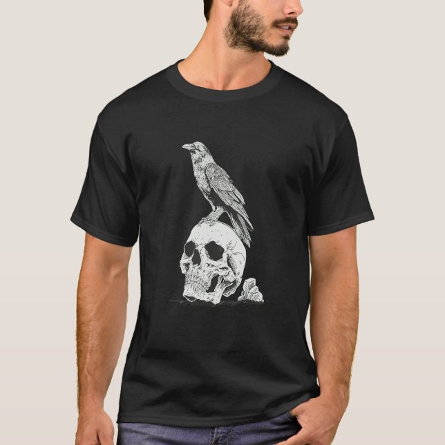 Camiseta Gothic Animal Raven Creepy Bird Skull Spooky Vikin (Frente)