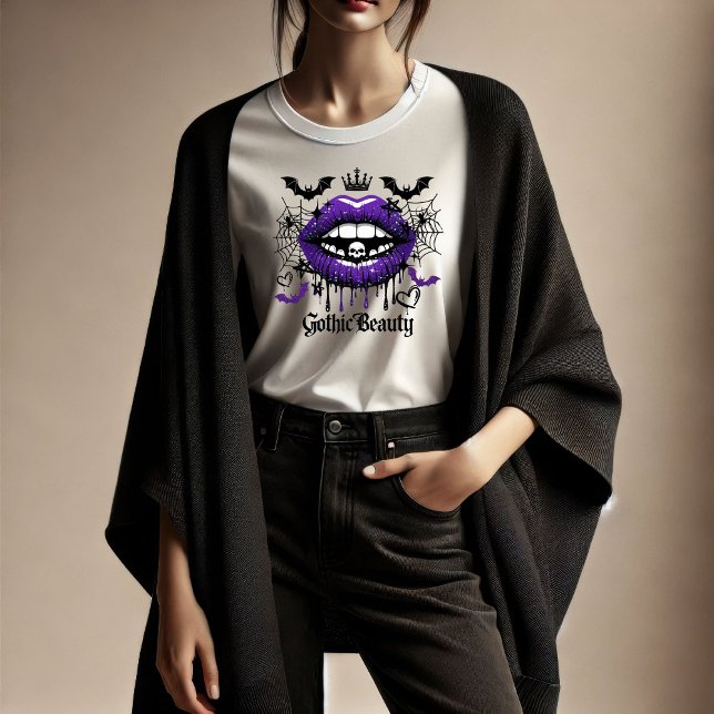Camiseta Gothic Beauty Purple Dripping Lips T-Shirt (Criador carregado)