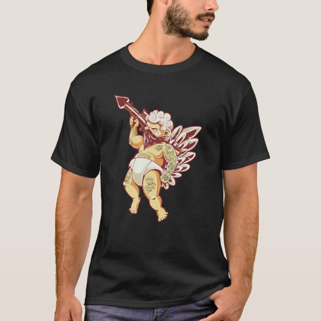 Camiseta Gothic Cupid With Gun Tattoo Tattooed Cupid Valent (Frente)