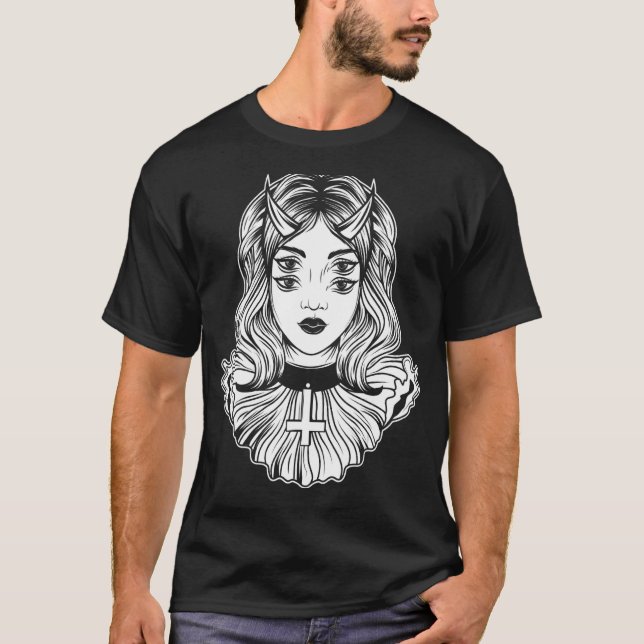 Camiseta Gothic Devil Girl Satanic Goth Occult Occultism Ha (Frente)