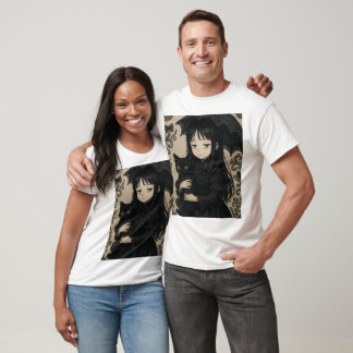 Camiseta Gothic Elegance: Japanese Girl with the Black Cat