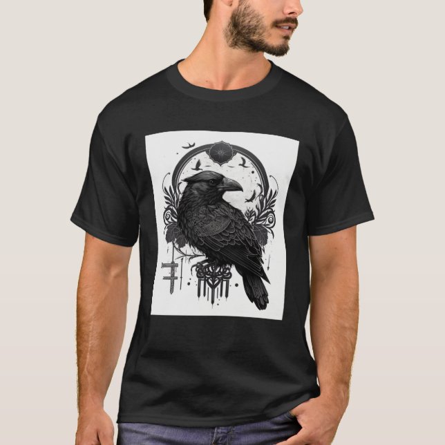 Camiseta Gothic Raven Bird with Wiccan and Occult Symbols G (Frente)
