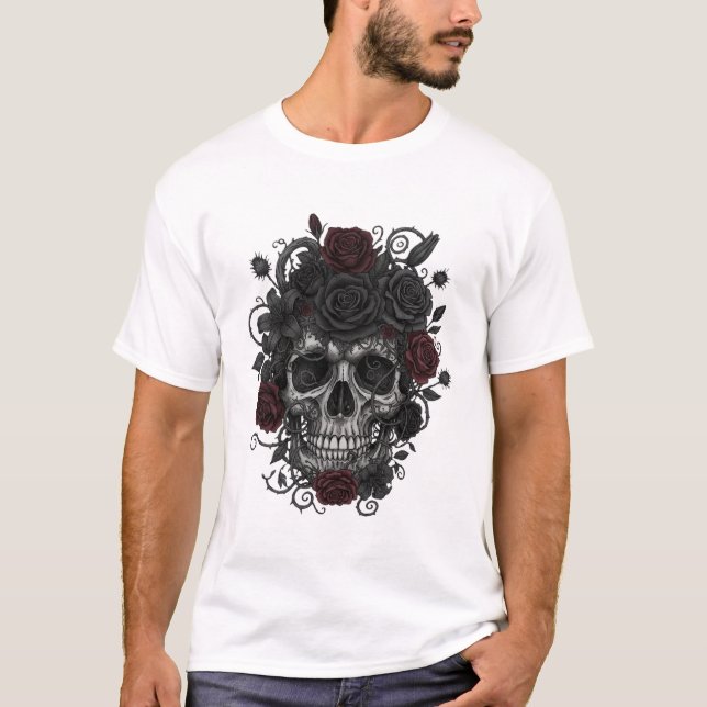 Camiseta Gothic Roses Skull – Día de los Muertos Art (Frente)