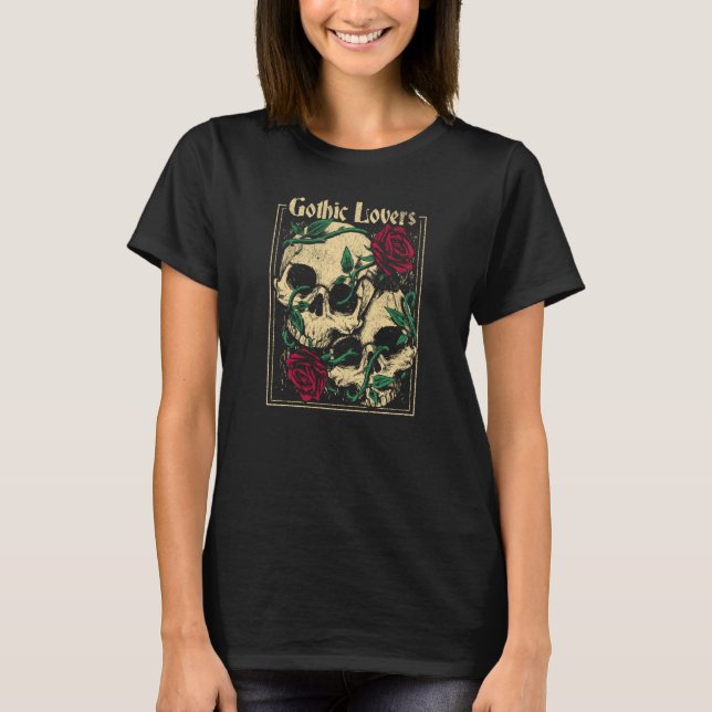 Camiseta Gothic Witch Pagan Wiccan Wicca Roses & Skulls (Frente)