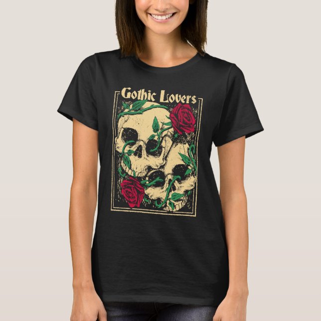 Camiseta Gothic  Witch Pagan Wiccan Wicca Roses & Skulls (Frente)