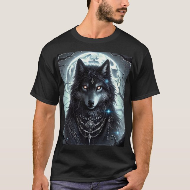 Camiseta Gothic Wolf | Lua cheia | Dark Fantasy (Frente)