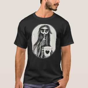 Camiseta Gótica Boho Skeleton Mulheres e Café Mug Premium