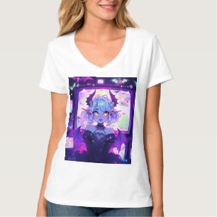 Camiseta Gótica Cyberpunk Demon Fantasy Anime Girl