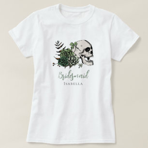 Camiseta Gótica Irlandesa Crânio Verde e Rosas Bridesmaid G