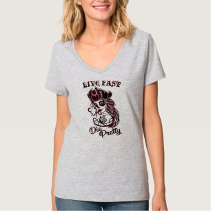 Camiseta Gótica Pirata Skull Mulher Viva Rápido Morre Bon