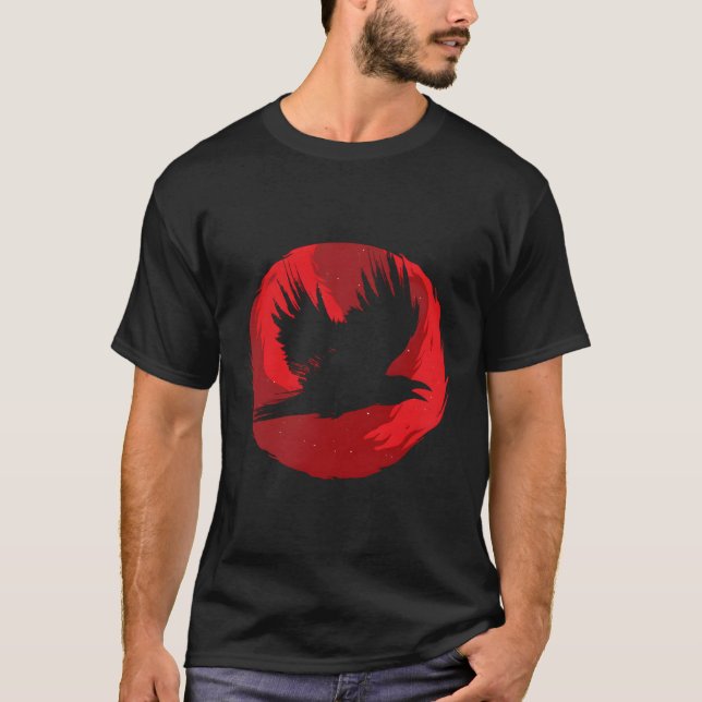 Camiseta Gótica Raven Red Moon Black Crow (Frente)