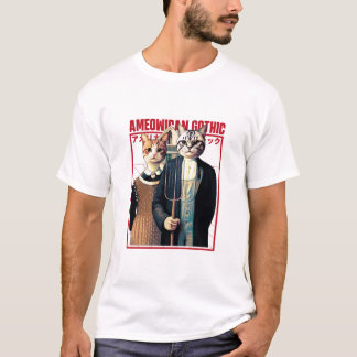 Camiseta Gótico Americano - Elegância Felina do Agricultor