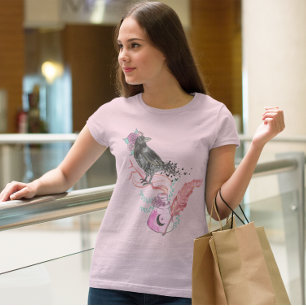 Camiseta Gótico Amor de Corvo Floral Gráfico