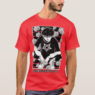 Camiseta Gótico Anime Garoto Gótico Japonês Aesético Vaporw