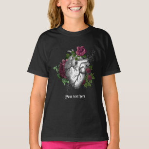 Camiseta Gótico Antigo Coração Floral Borgonha