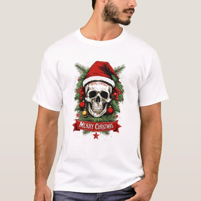 Camiseta Gótico Cheer: Caveira da Morte Feliz Natal (Frente)