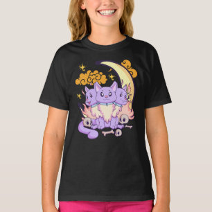 Camiseta Gótico De Gato De Três Cabeças Emo Mágico