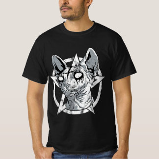 Camiseta Gótico de Gato Sphynx de Metal Negro e Esfingx de