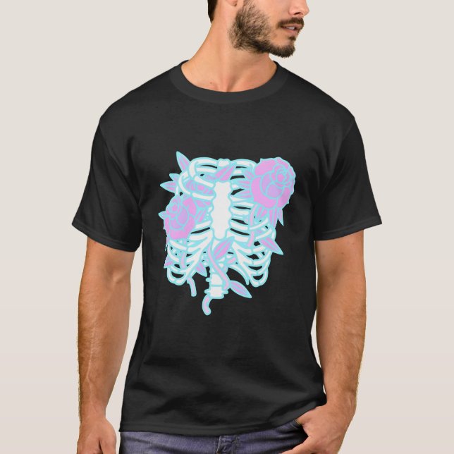Camiseta Gótico do Pastel Ribcage Gótico Kawaii Esqueleto A (Frente)