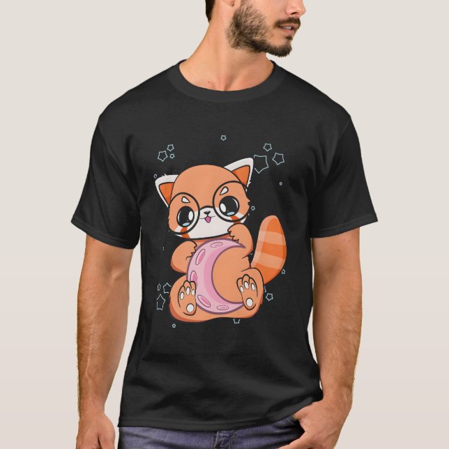 Camiseta Gótico do Pastel Vermelho Panda Chibi Anime Moon (Frente)