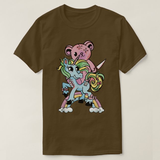 Camiseta Gótico do Unicorn Rainbow Kawaii Pastel Cute e C (Frente do Design)
