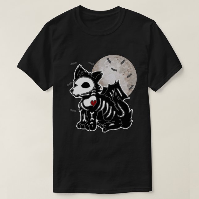 Camiseta Gótico Emo do Anime Wolf Edgy Skeleton Halloween (Frente do Design)