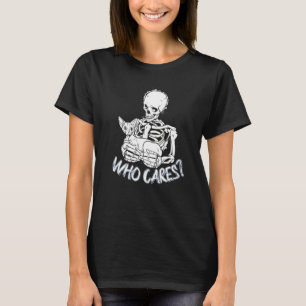 Camiseta Gótico Esqueleto Sinistro Com Gato Que Cuida Estét
