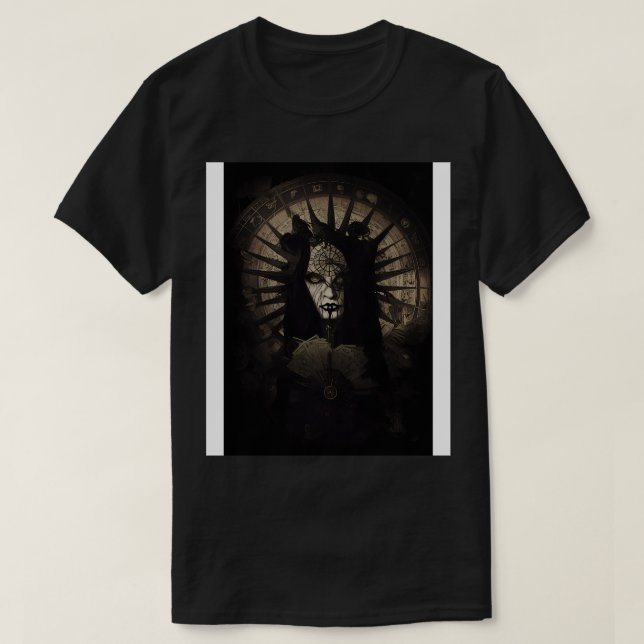 Camiseta Gótico Estilo Tarot Sinistro Roda Da Fortuna (Frente do Design)