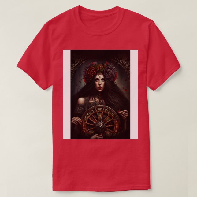 Camiseta Gótico Estilo Tarot Wheel Da Fortuna (Frente do Design)