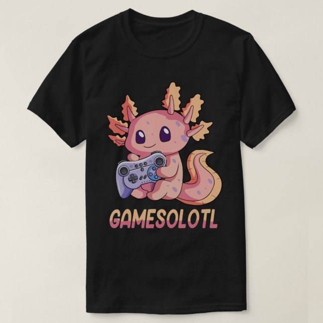 Camiseta Gótico Gamesolotl Axolotl Video Gamer Kawaii Paste (Frente do Design)