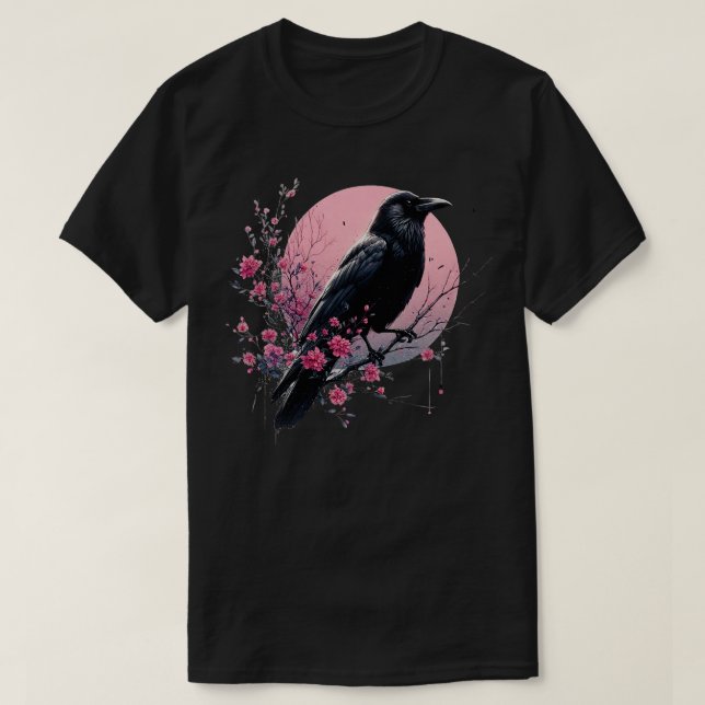 Camiseta Gótico Gótico Escuro Escuro Raven Crow Tree Pur (Frente do Design)