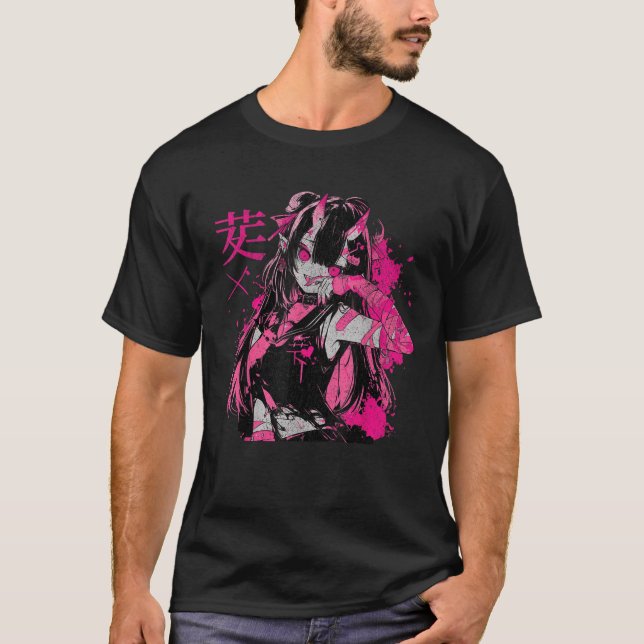 Camiseta Gótico Grunge Anime Demon Rapariga Waifu Horror Al (Frente)